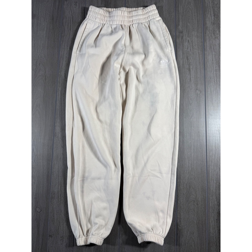 Adidas Joggers Small Cream Trefoil Logo Fleece Lined Sweatpants